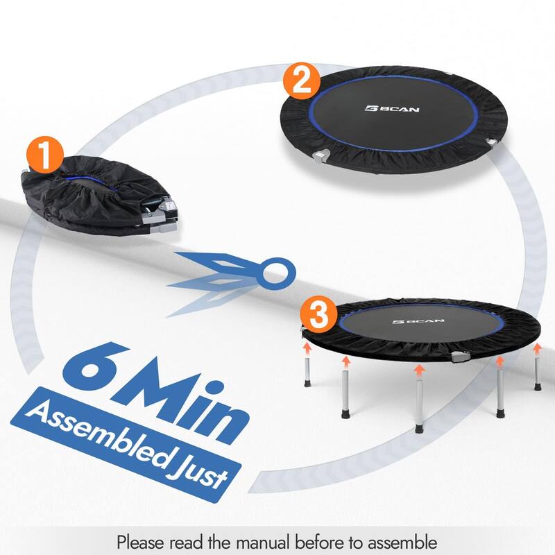 48" Foldable Mini Trampoline Max Load 330lbs/440lbs, Fitness Rebounder with Foam Handle